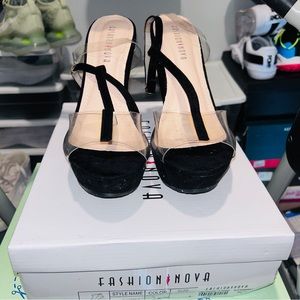 Fashion nova wedge heel, Black/clear, Size 9